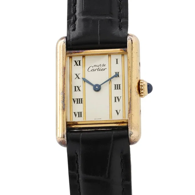 Cartier Must Tank SM Vermeil Watch Ivory Dial Vintage in White Leather from The Reluxe