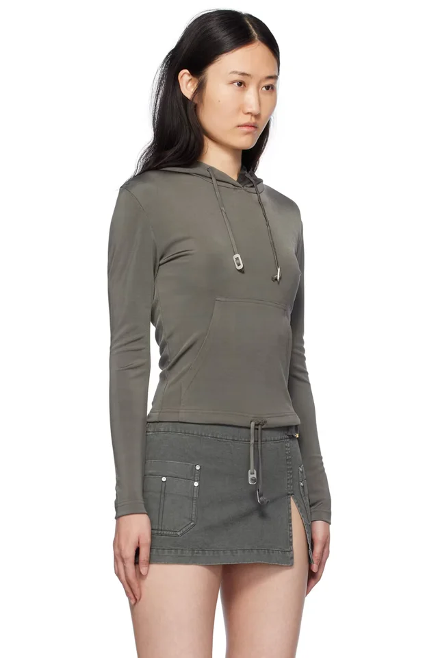 Dion Lee Gray Lustrous Shrunken Hoodie, photo 2 of 3 from SSENSE