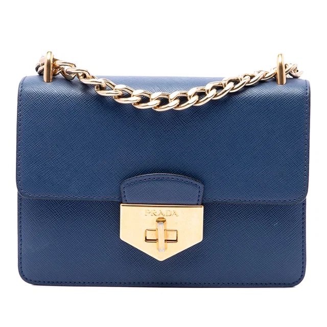 Blue Prada Saffiano Turnlock Chain Crossbody in Blue Saffiano leather from Designer Revival