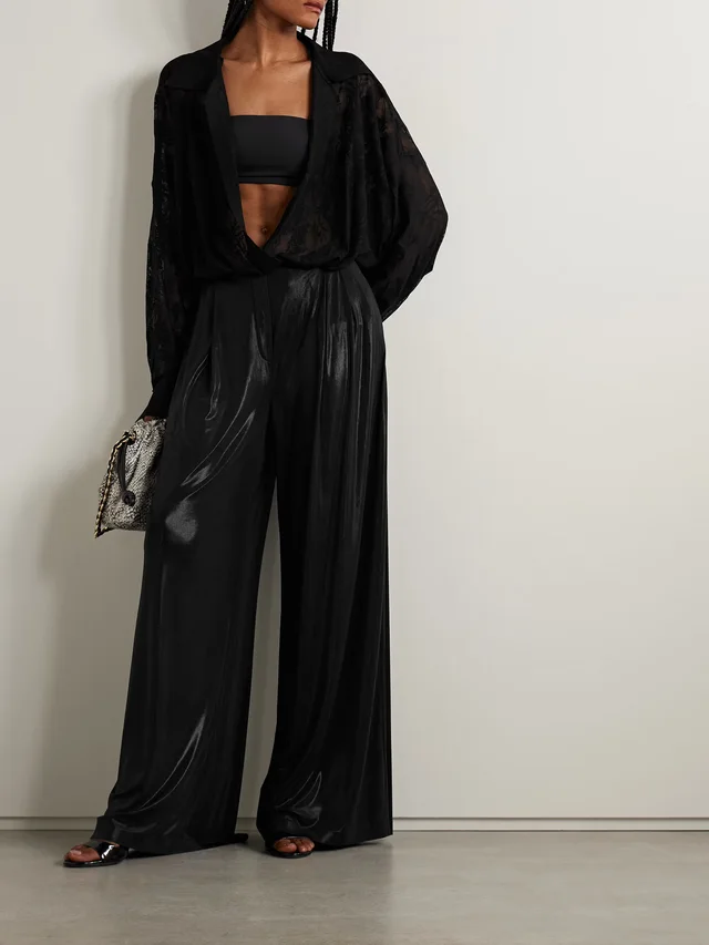 NORMA KAMALI Pleated stretch-jersey wide-leg pants in Black, photo 2 of 2 from NET-A-PORTER (Canada)