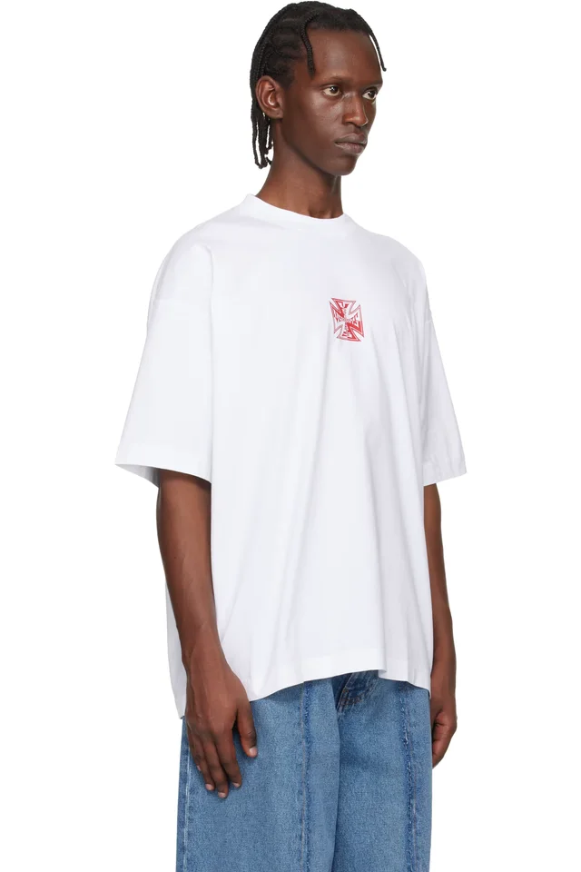 VETEMENTS White Double Biker Cross Logo T-shirt, photo 2 of 4 from SSENSE