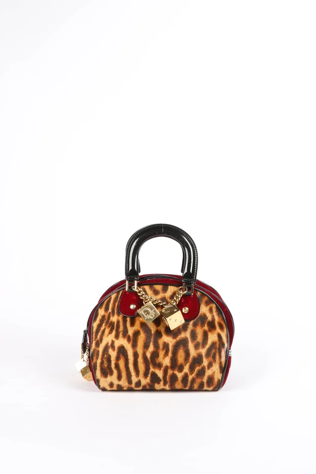 2000s Christian Dior Leopard Print Gambler Dice Bowling Bag in Patent leather from Break Archive