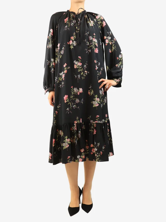 Celine Black silk floral dress - size UK 8 in Black Silk from Sign of the Times