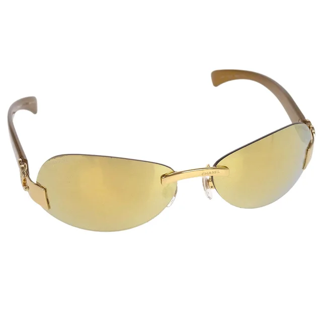 Chanel Sunglasses Eyewear Gold 59□15 Small Good in Gold Resin from AMORE Vintage Tokyo
