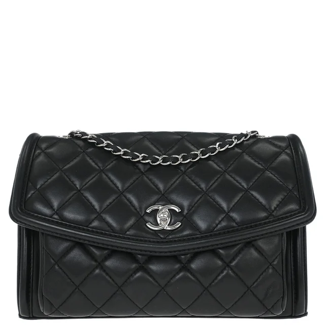 Chanel 2014-2015 Black Lambskin Geometric Flap Shoulder Bag in Black Lambskin from AMORE Vintage Tokyo