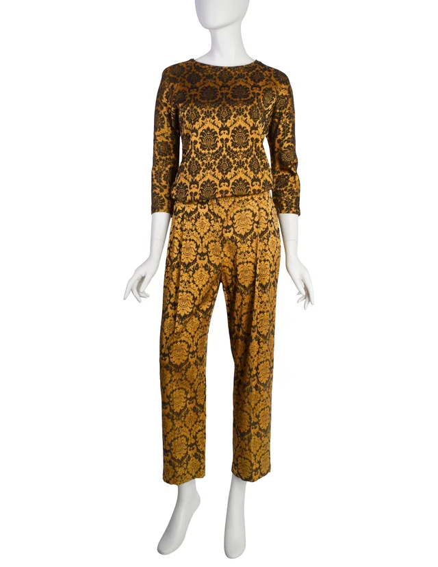 Alexander McQueen Vintage SS 1997 'La Poupee' Orange and Black Damask Top and Pant Ensemble in Black from Amarcord Vintage Fashion