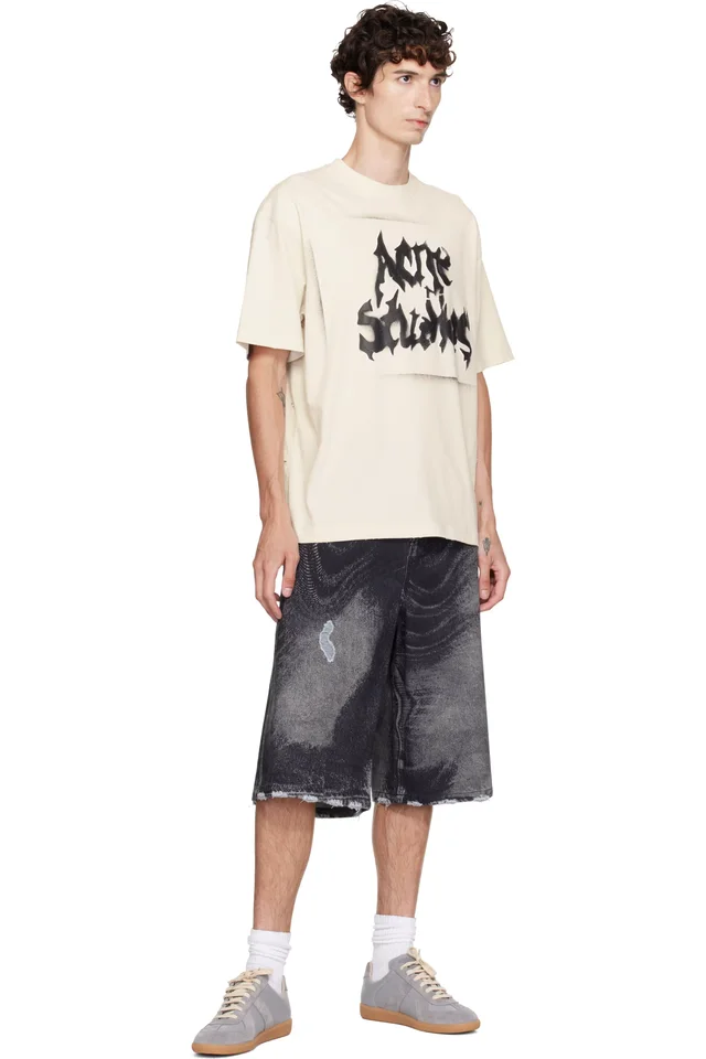 CAMPERLAB Black Distorted Print Distressed Denim Shorts, photo 4 of 4 from SSENSE