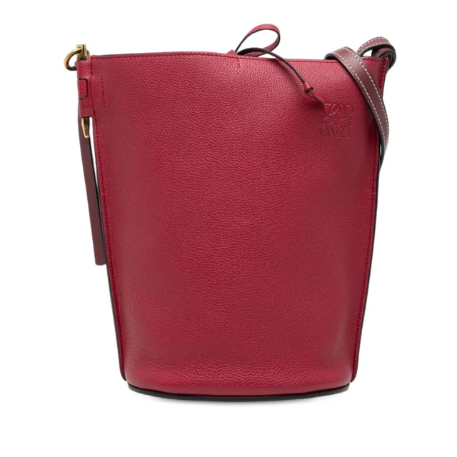 Red LOEWE Leather Anagram Gate Bucket Bag in Red Leather from Designer Revival