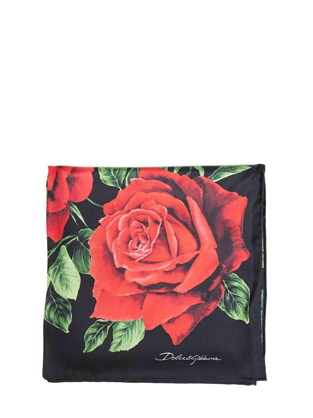 Dolce & Gabbana Silk Twill Rose Print Scarf — Black Scarfs in Black Silk from HEWI