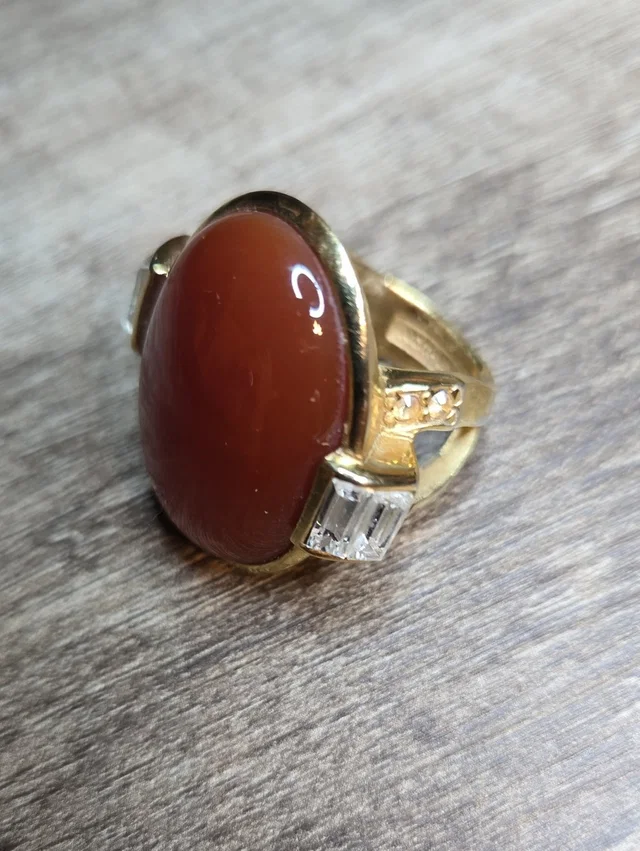 Vtg Judith Leiber Gold Plated Carnelian Cabochon Crystal Baguette Ring in gold|orange from Poshmark