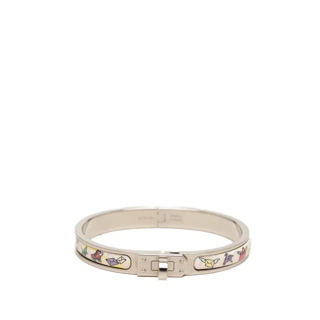 Silver Hermès Narrow Enamel Mini Clic Kelly Flagship Bracelet in Silver from Designer Revival