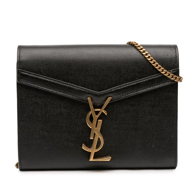 Black Saint Laurent Grain De Poudre Monogram Cassandra Chain Wallet Crossbody Bag in Black Leather from Designer Revival