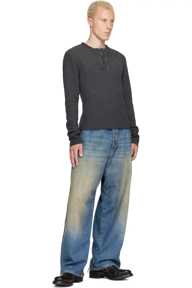 424 Black Long-Sleeve Thermal Jersey Henley, photo 4 of 4 from SSENSE