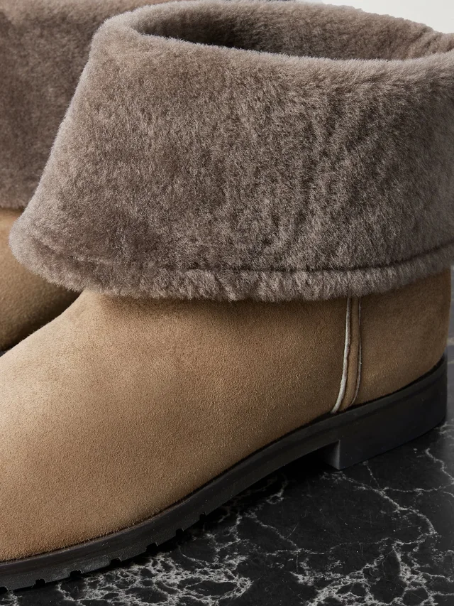 TOTEME Shearling-trimmed suede ankle boots in taupe 100% Shearling, photo 4 of 4 from NET-A-PORTER (Canada)