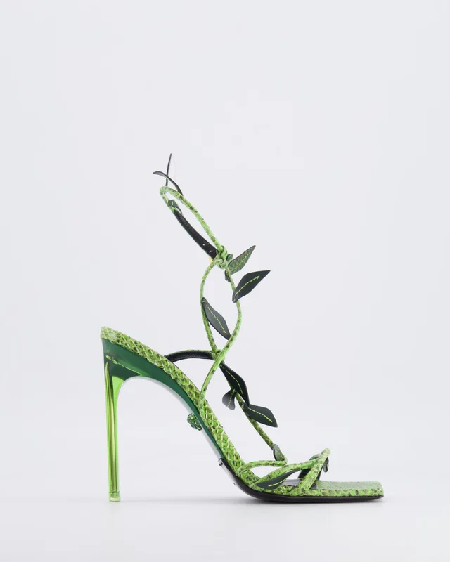 Versace Green Python Antheia Leaf-Embellished Sandal Heels Size EU 36 in Green Python from Sellier