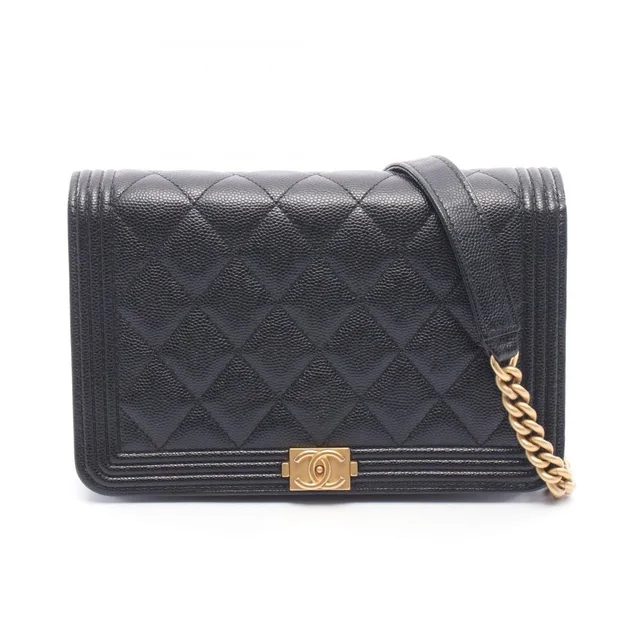 Chanel Shoulder Bag Boy Quilted Black Caviar Leather Boy Chain Wallet in Black Caviar leather from The Reluxe