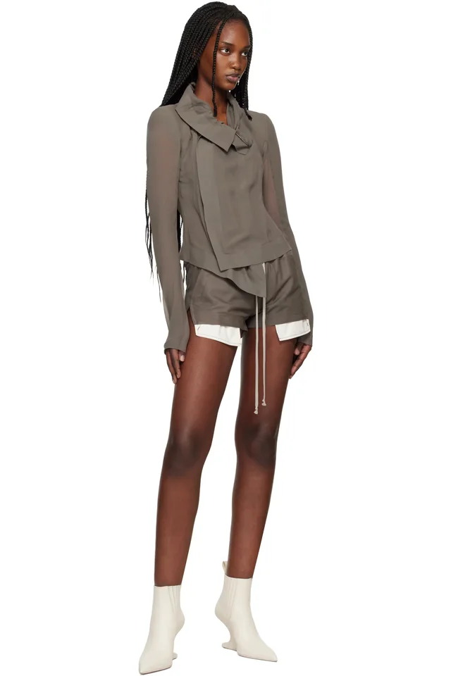 Rick Owens Gray Temple Classic Biker Jacket, photo 4 of 4 from SSENSE