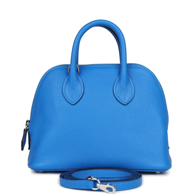 Hermès 1923 Bolide Mini Bleu France Evercolor Palladium Hardware in Blue Swift leather from Madison Avenue Couture
