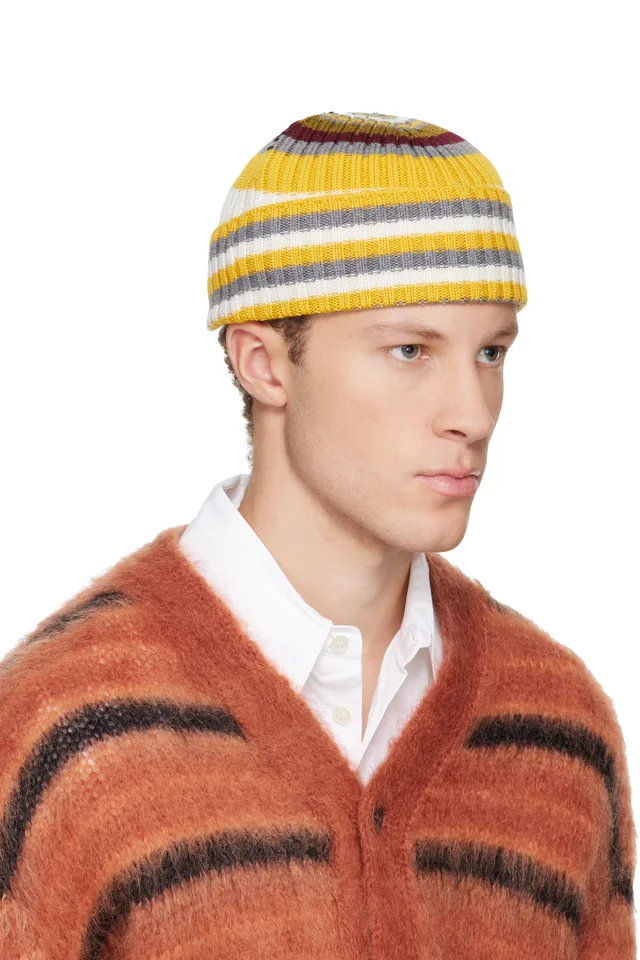 Marni Yellow & Gray Striped Ribbed Beanie, photo 2 of 3 from SSENSE