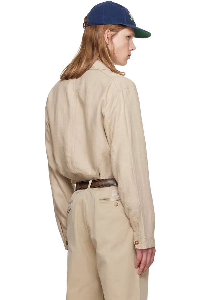 Polo Ralph Lauren Beige Linen Herringbone Utility Jacket, photo 3 of 5 from SSENSE
