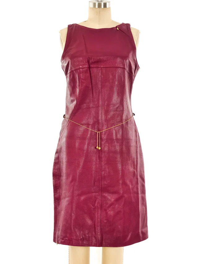 Versace Berry Leather Tank Dress in Leather from Arcade Vintage