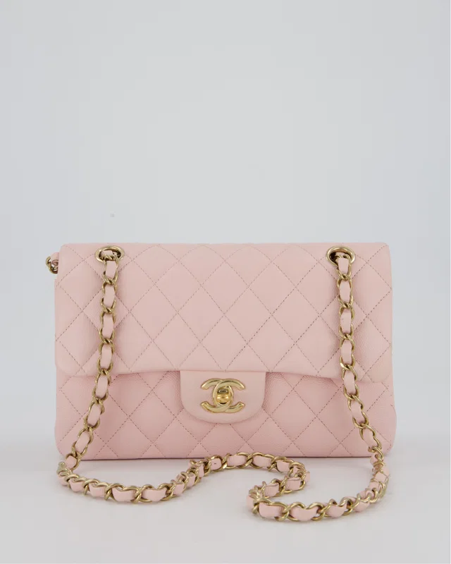 SUPER HOT* Chanel 22P Pale Pink Classic Small Double Flap Bag in Pink Caviar leather from Sellier