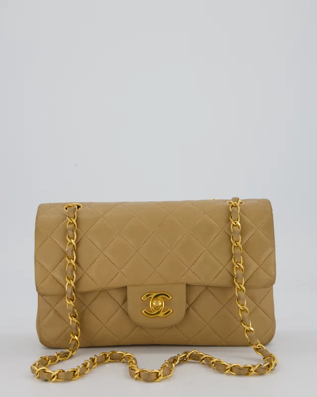 Chanel Vintage Beige Small Classic Double Flap Bag in Beige Lambskin from Sellier