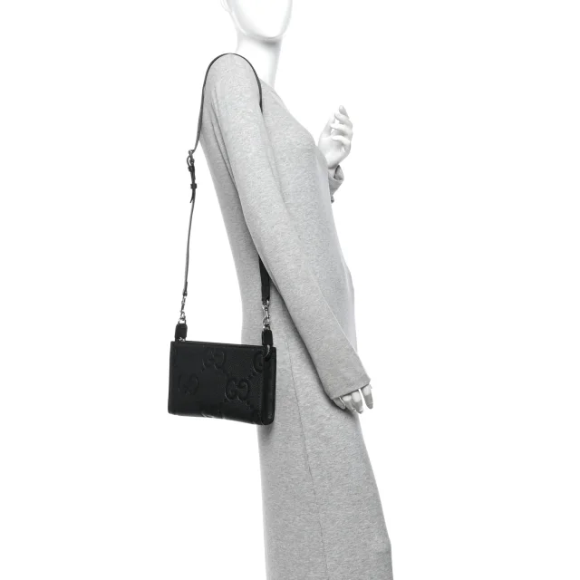 Gucci Monogram Jumbo GG Textured Dollar Calfskin Crossbody Bag Black in Black Calfskin from FASHIONPHILE, photo 2 of 9
