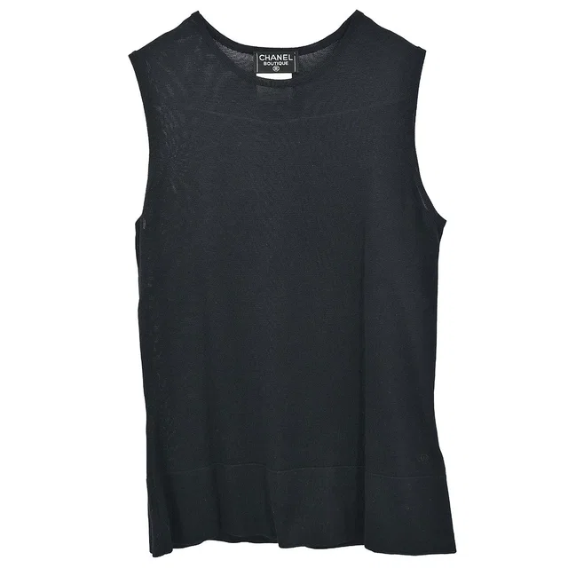 Chanel 1997 Tank Top Black #40 in Black Silk from AMORE Vintage Tokyo