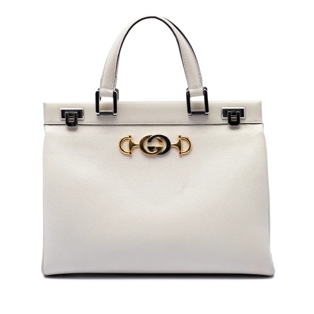 White Gucci Medium Calfskin Zumi Top Handle Bag Satchel in White Calfskin from Designer Revival