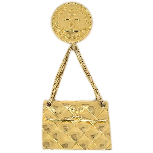 Chanel Bag Brooch Pin Gold in Gold from AMORE Vintage Tokyo