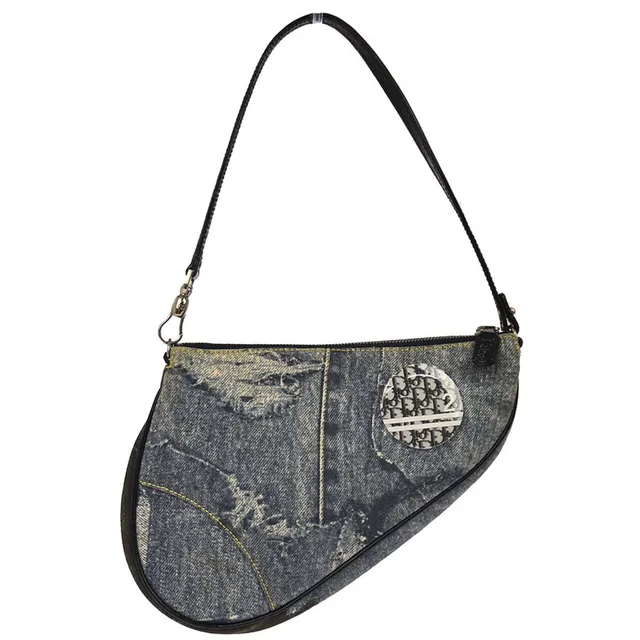Dior Blue Denim Print Saddle Handbag in Blue Denim from AMORE Vintage Tokyo