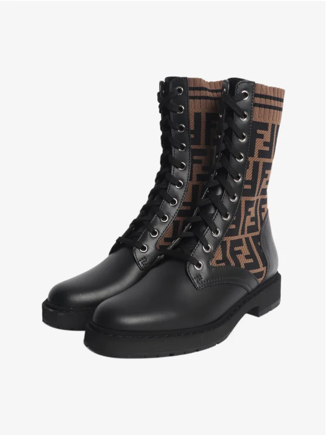 Fendi Black and brown Zucca printed boots - size EU 36.5 (UK 3.5) in Black Leather from Sign of the Times, photo 2 of 8