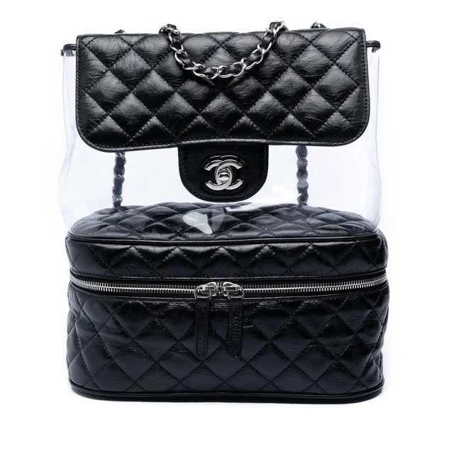 Black Chanel Quilted Lambskin and PVC Aquarium Shoulder Bag in Black Lambskin from Designer Revival