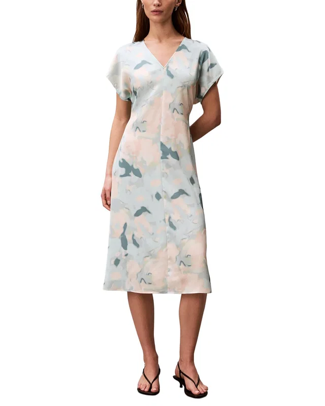 Calvin Klein Satin Print Midi Dress, image 1 of 1 from Gilt