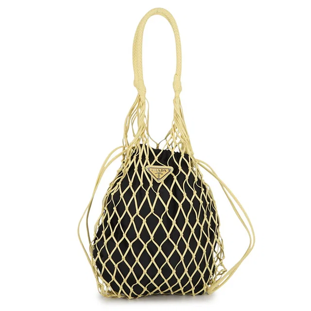 Prada Mesh Tote Bag Yellow/Black1BC072 Leather Nylon in Yellow Nylon from GALLERY RARE