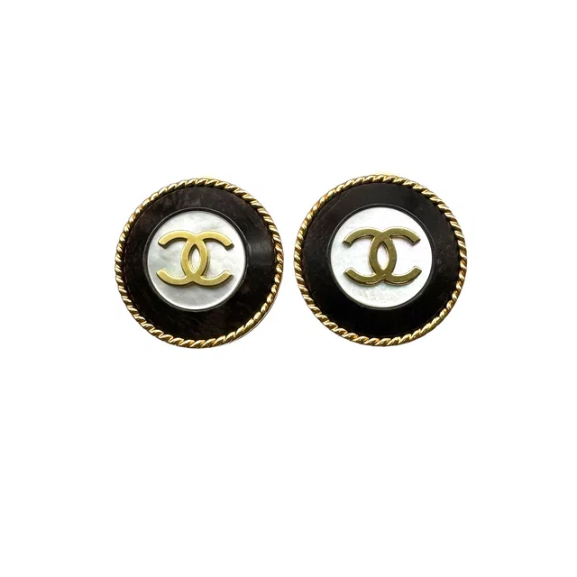 Chanel Vintage Earrings Cocomark Black Gold Accessory 95P in Black from Luxury Promise