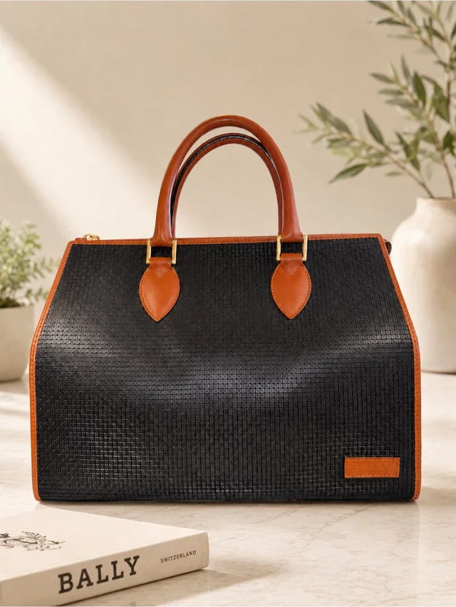Bally Cognac & Black Structured Satchel Top Handle Bag | Vintage | Euc in black|brown|red Leather from Poshmark