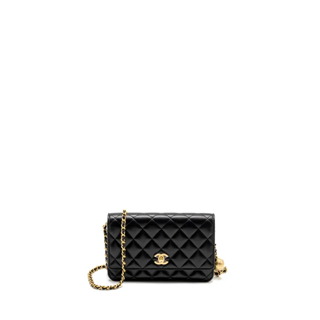 Chanel Pearl Crush Wallet on Chain Lambskin Black GHW (Microchip) in Black Lambskin from EMIER