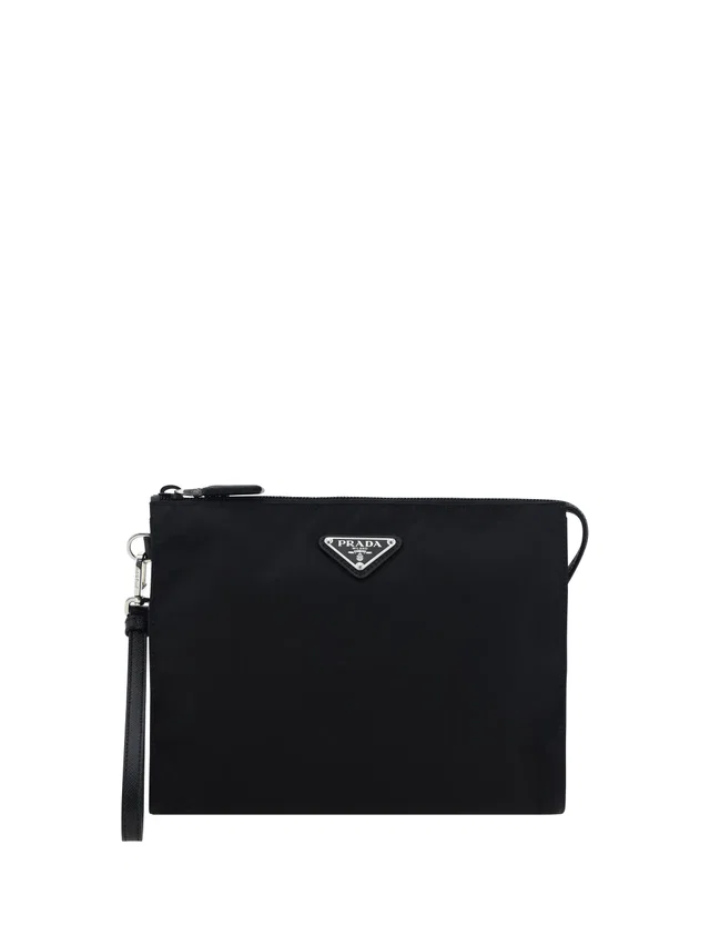 Prada Logo Nylon Pouch — Black Polyamide Wallet in Black Nylon from HEWI