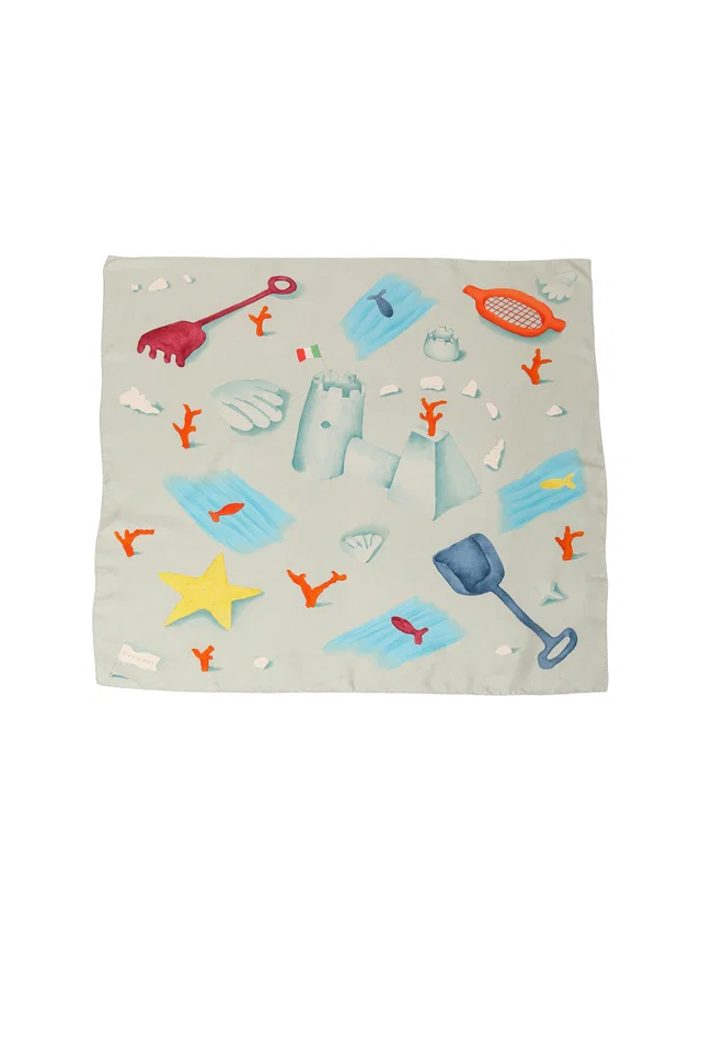 Bvlgari Beach Scene Print Scarf in Silk from Recess LA