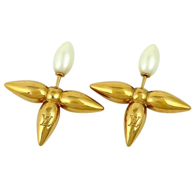 Louis Vuitton Boucles D'oreilles Earrings Faux Pearl Gold in Gold from The Reluxe