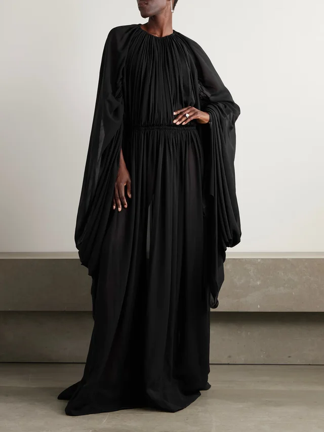 LANVIN Cape-effect gathered silk-chiffon gown in Black, photo 2 of 2 from NET-A-PORTER (Canada)