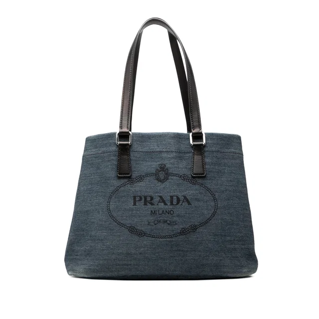 Blue Prada Logo Denim Tote in Blue Denim from Designer Revival