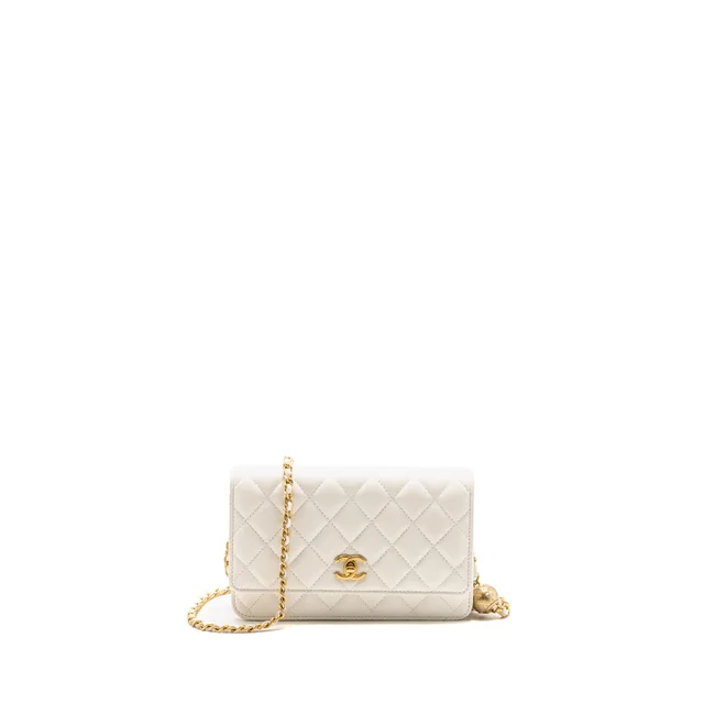 Chanel pearl crush wallet on chain lambskin white GHW (microchip) in White Lambskin from EMIER