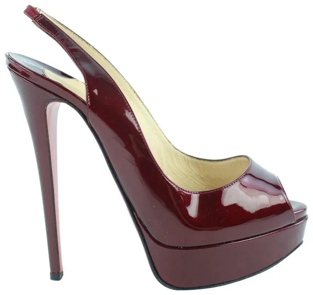 Christian Louboutin Burgundy Patent Lady Peep Sling Back in Burgundy Patent leather from Bagriculture