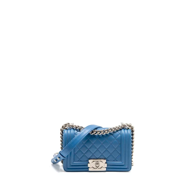 Chanel Small Boy Bag Calfskin Blue SHW in Blue Calfskin from EMIER