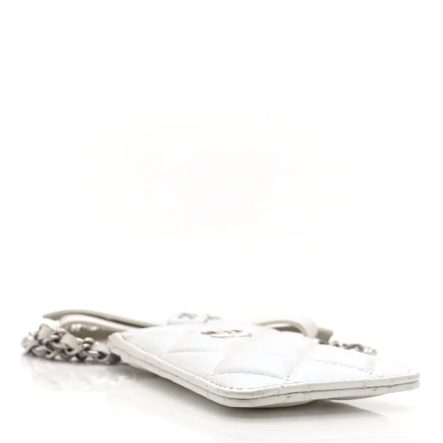 Chanel Iridescent Lambskin Quilted Coco Bow Card Holder On Chain White in White Lambskin from FASHIONPHILE, photo 4 of 9