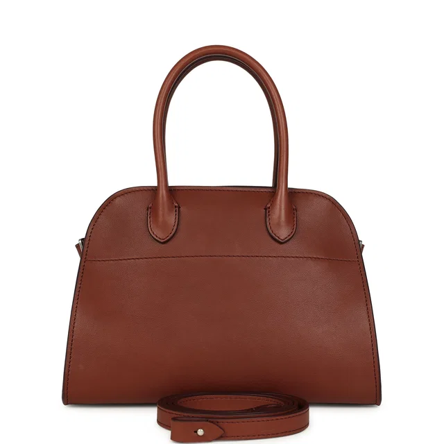 The Row Soft Margaux 10 Bag New Burgundy Saddle Leather Silver Hardware in Burgundy Leather from Madison Avenue Couture