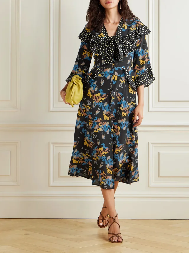 MAISON MAYLE Majorelle tie-neck ruffled printed silk-voile midi dress, photo 2 of 2 from NET-A-PORTER (Canada)